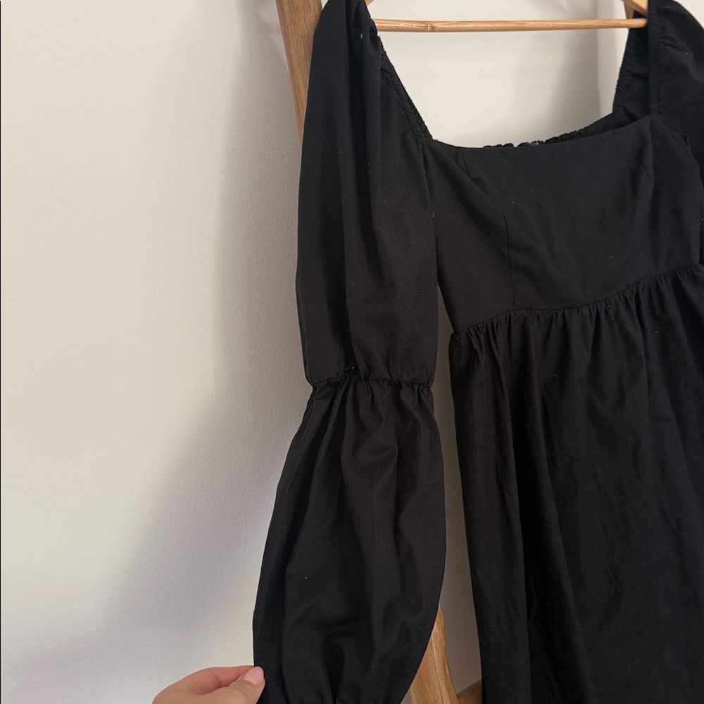 Reformation Michaela Black Smocked Mini Long Sleeve Dress - Picture 6 of 9
